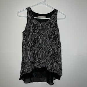 Loft Black White Palm Leave Print Sleeveless Top